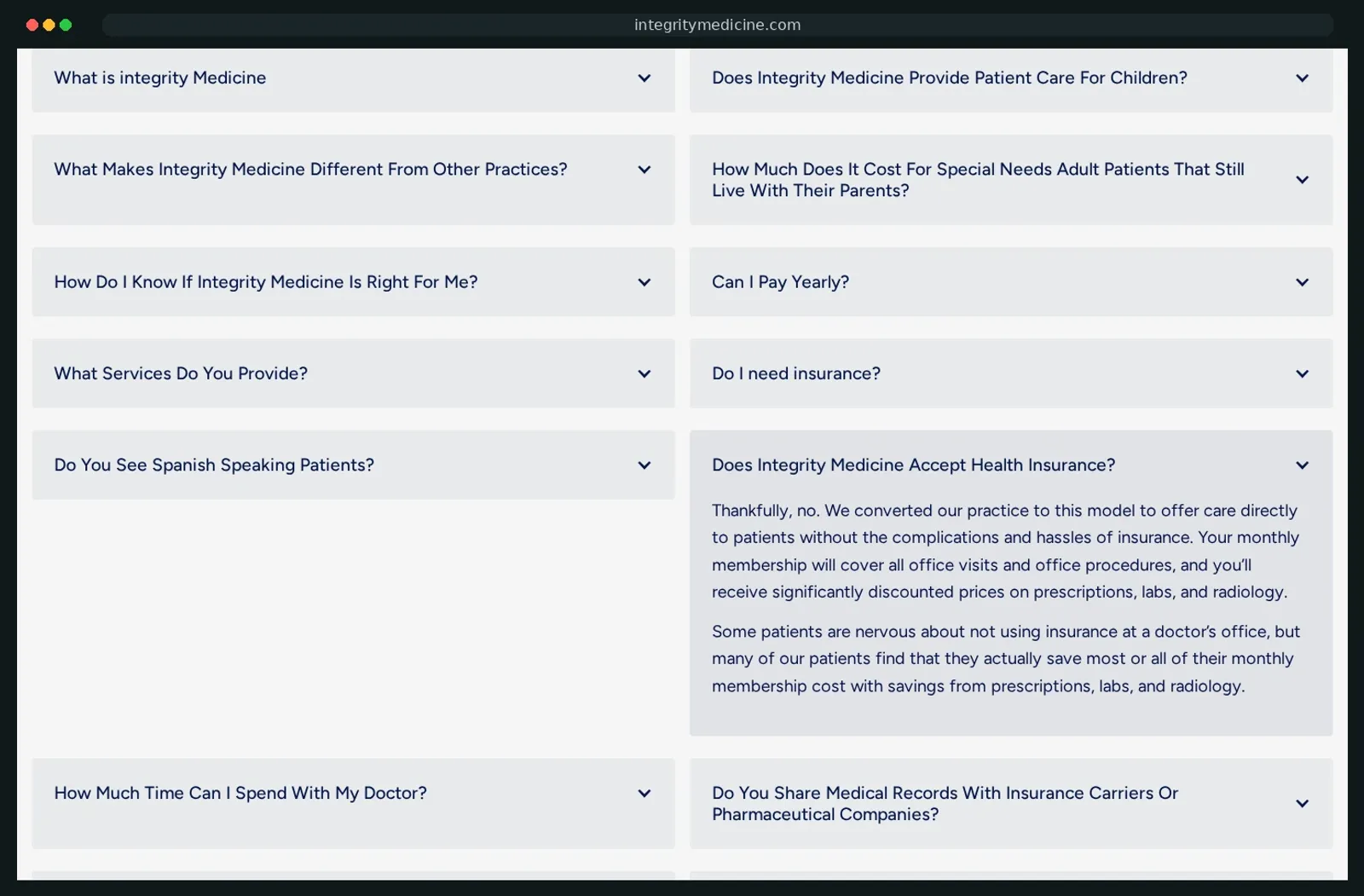 Integrity Medicine homepage