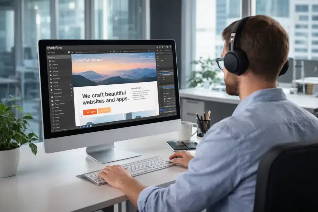 A man working on a webflow website.