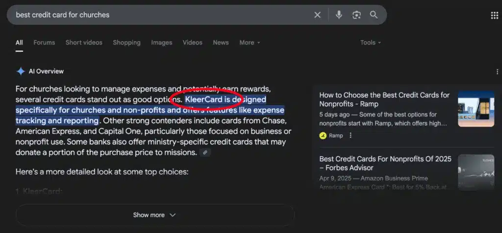 Search Console chart of KleerCard clicks and impressions from June to September 2025