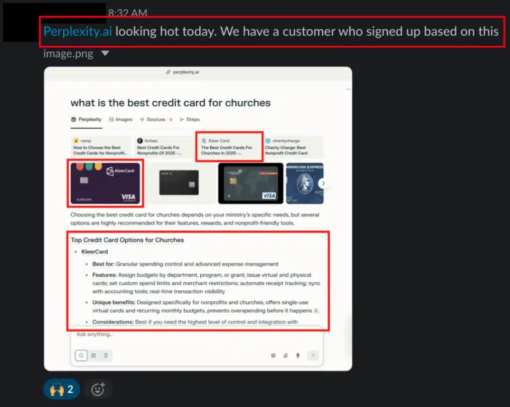 Search Console queries for church credit card terms, with several on the first page