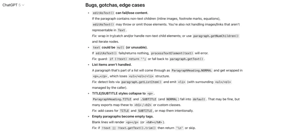 Edge cases caught by ChatGPT Apps Script analysis