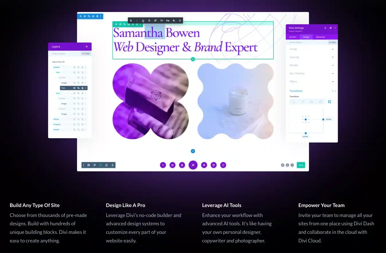 Screenshot from the Divi Builder landing page, showing the builder being used to build a basic website