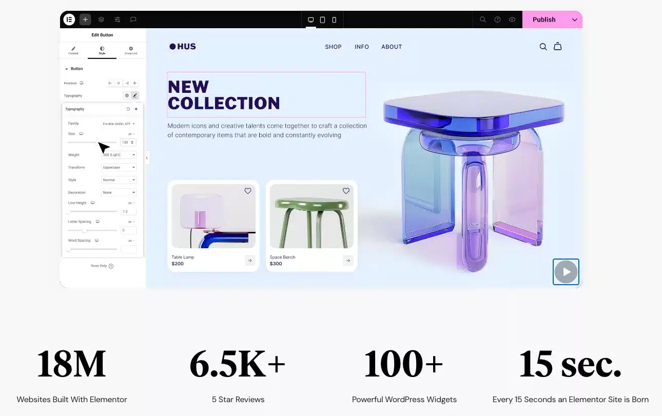 A screenshot showing the Elementor website builder platform