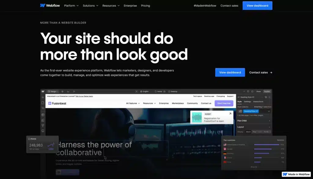 Webflow screenshot that says "Your site should do more than just look good"