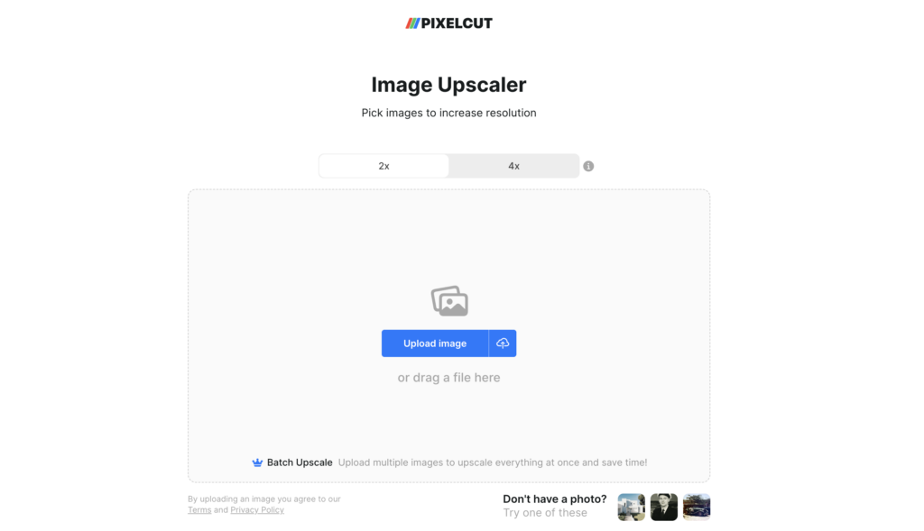Screenshot taken from pixelcut.com’s image upscaler in a web browser