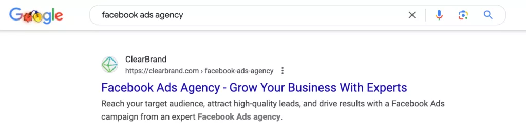 A screenshot showing a search with transactional intent