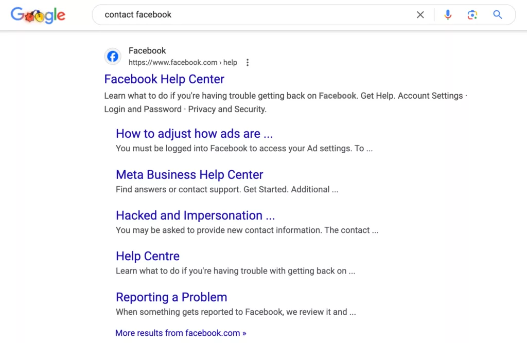 A screenshot showing a search query with navigational intent