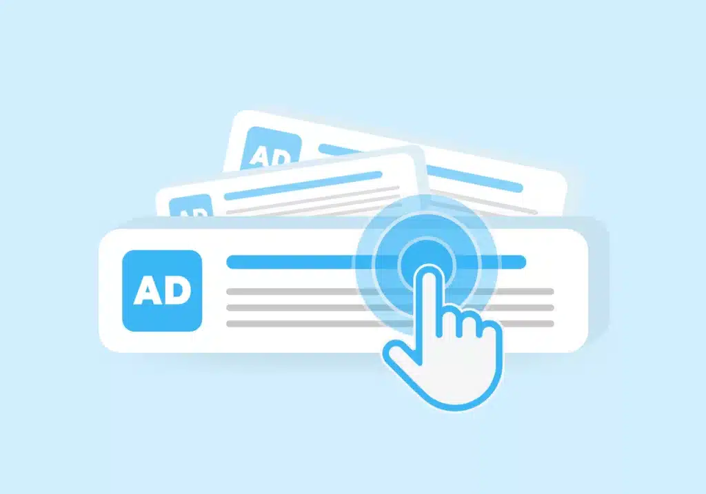 A graphic render of a cursor clicking on a search engine advertisement