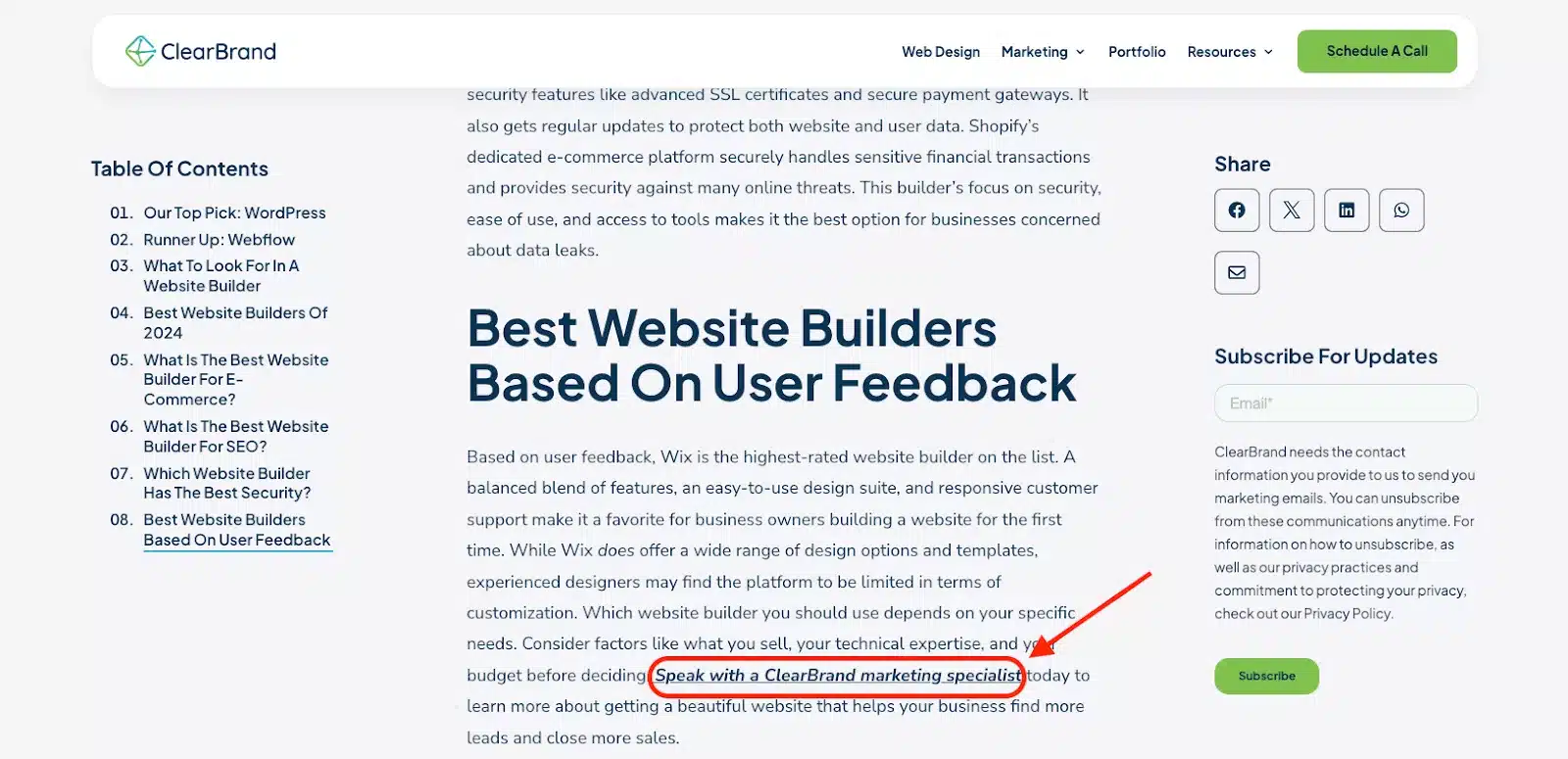 A screenshot showing what a CTA looks like within the body of a blog post