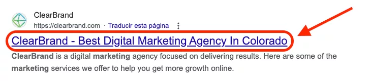 A screenshot showing what a title tag looks like in the Google Search results.