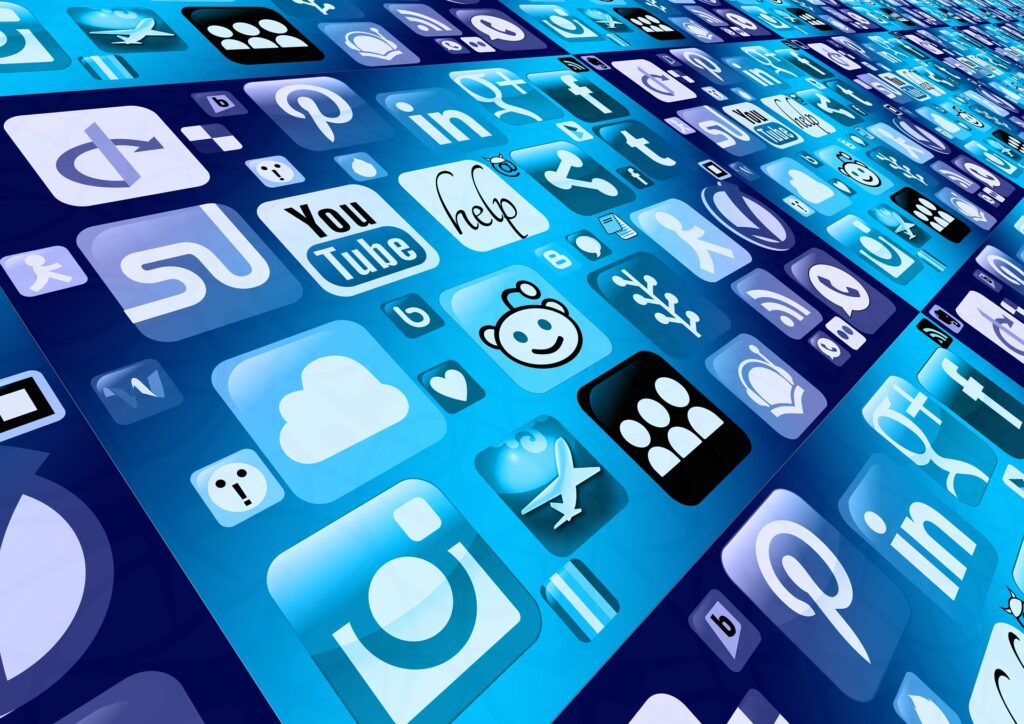 Social media icons from various content distribution channels