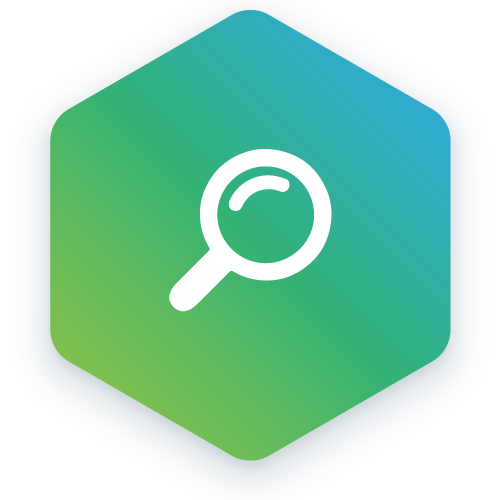 A graphic icon of a search magnifying glass