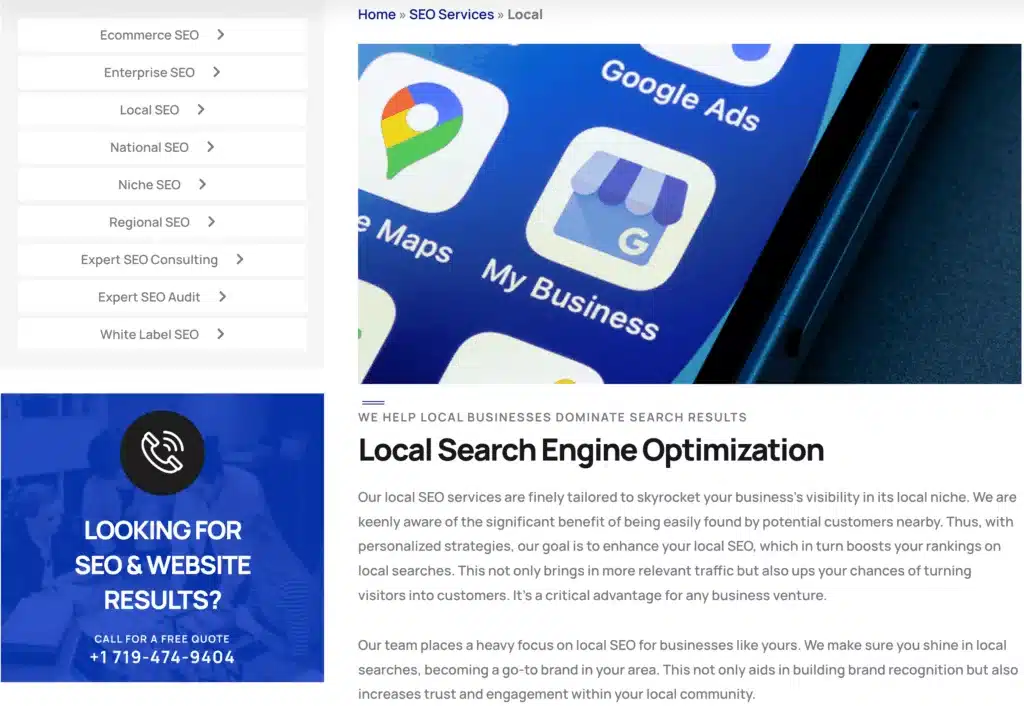 A screenshot from the local SEO page for Elite SEO Consulting, showing how they help attract local customers