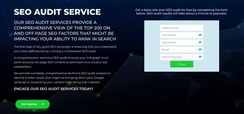 Screenshot showing the SEO Audit Service block from SEO.co's landing page