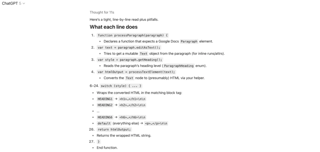 ChatGPT breakdown of sample script functionality