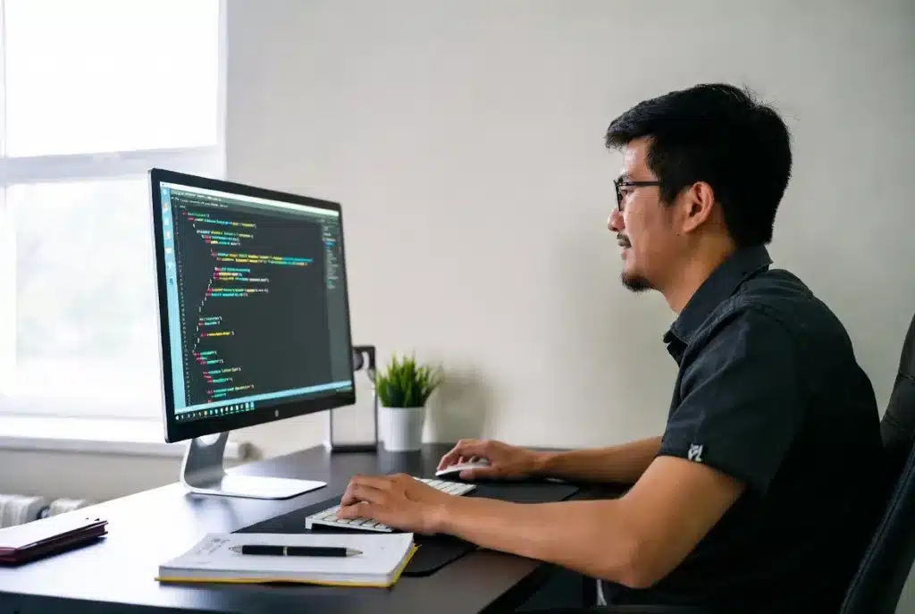 A computer programmer working on some code