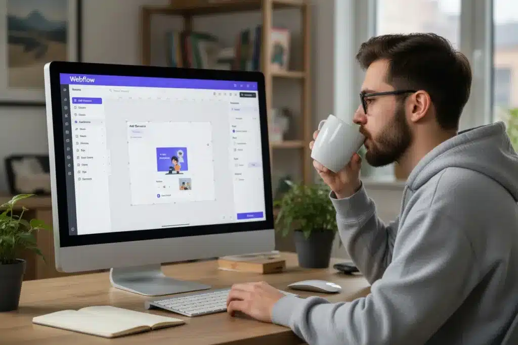 A web designer doing a migration while drinking coffee.